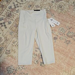 RBX Active Bone Colored Knee Length Compression Capri with Pockets - Size S
